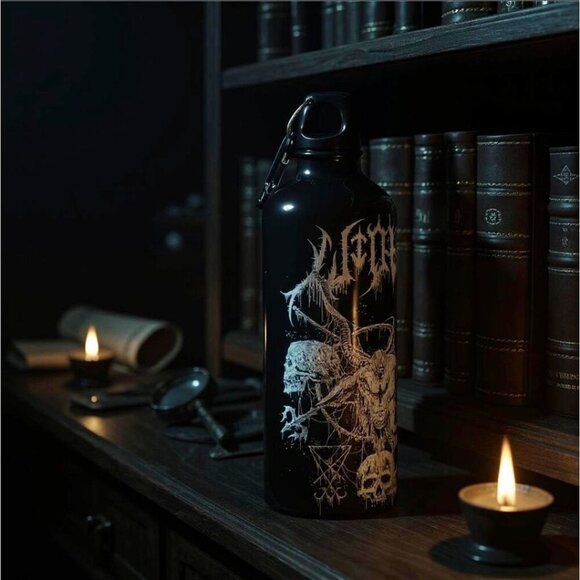 Widow ✦ Occult Gothic Metal Water Bottle ✦ Skull Goat Design 22oz Alt-Core NWT - Picture 4 of 10